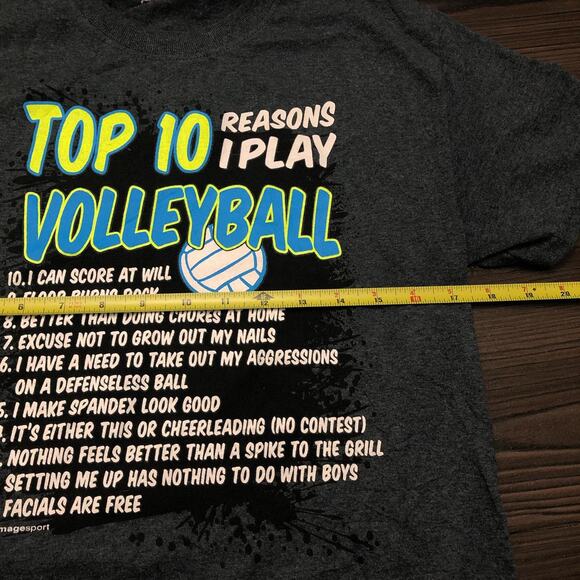 Grey ‘10 Reasons I Play Volleyball’ List Graphic Meme Tee - Picture 4 of 5